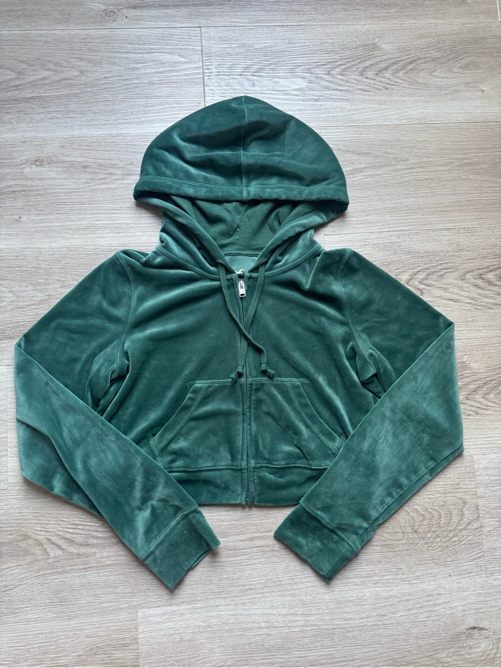 Hollister Dark Green Velour Zip-Up Hoodie
